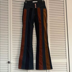 NEW Altar'd State Flare Leg Jeans Womens 25 Velvet Striped Denim Boho Hippie 70s
